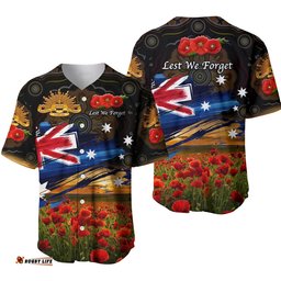 Australia Aboriginal ANZAC Baseball Jersey Shirt Poppy Vibes Black