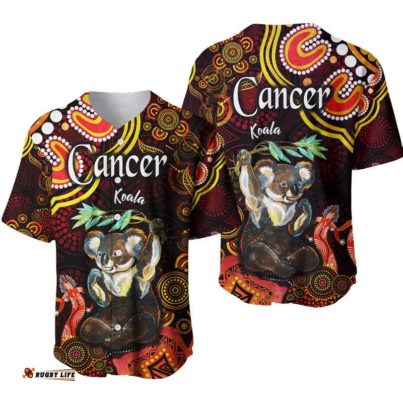 Australian Astrology Baseball Jersey Shirt Cancer Koala Zodiac Aboriginal Vibes Red