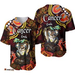 Australian Astrology Baseball Jersey Shirt Cancer Koala Zodiac Aboriginal Vibes Red