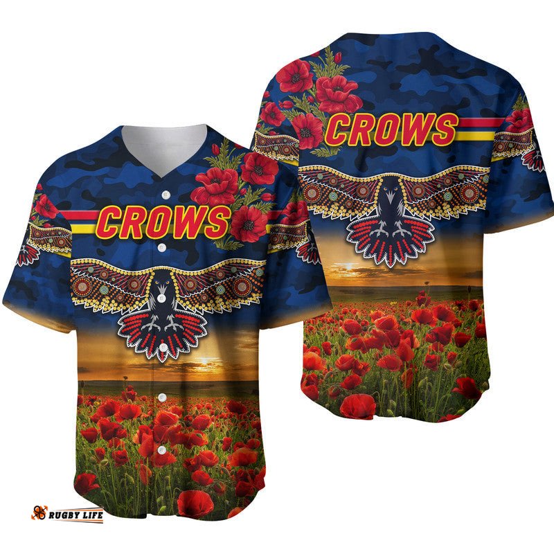 Adelaide Crows ANZAC Baseball Jersey Shirt Poppy Vibes Navy Blue