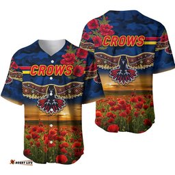 Adelaide Crows ANZAC Baseball Jersey Shirt Poppy Vibes Navy Blue