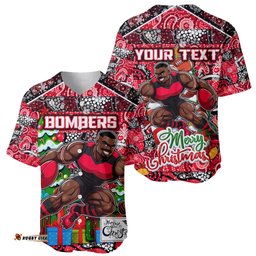 Custom Bombers Football Merry Christmas Baseball Jersey Shirt Indigenous Australian Art