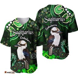 Australian Astrology Baseball Jersey Shirt Sagittarius Kookaburra Zodiac Aboriginal Vibes Green