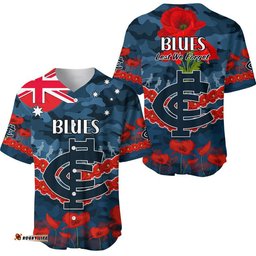 Blues Football ANZAC Baseball Jersey Shirt Lest We Forget