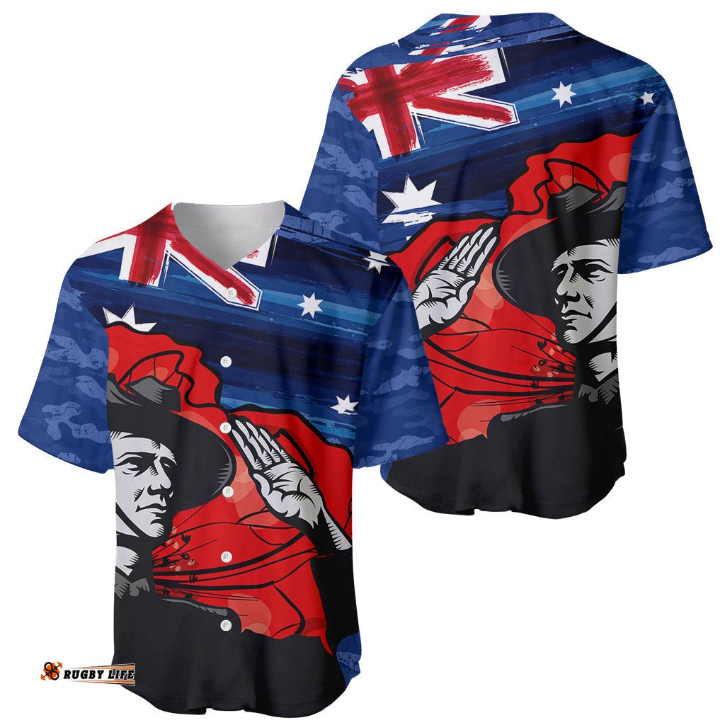 ANZAC DAY Baseball Jersey Shirt Camo Style Soldier With Flag 04