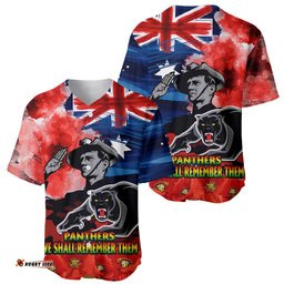 ANZAC Panthers Rugby Baseball Jersey Shirt We Shall Remember 07