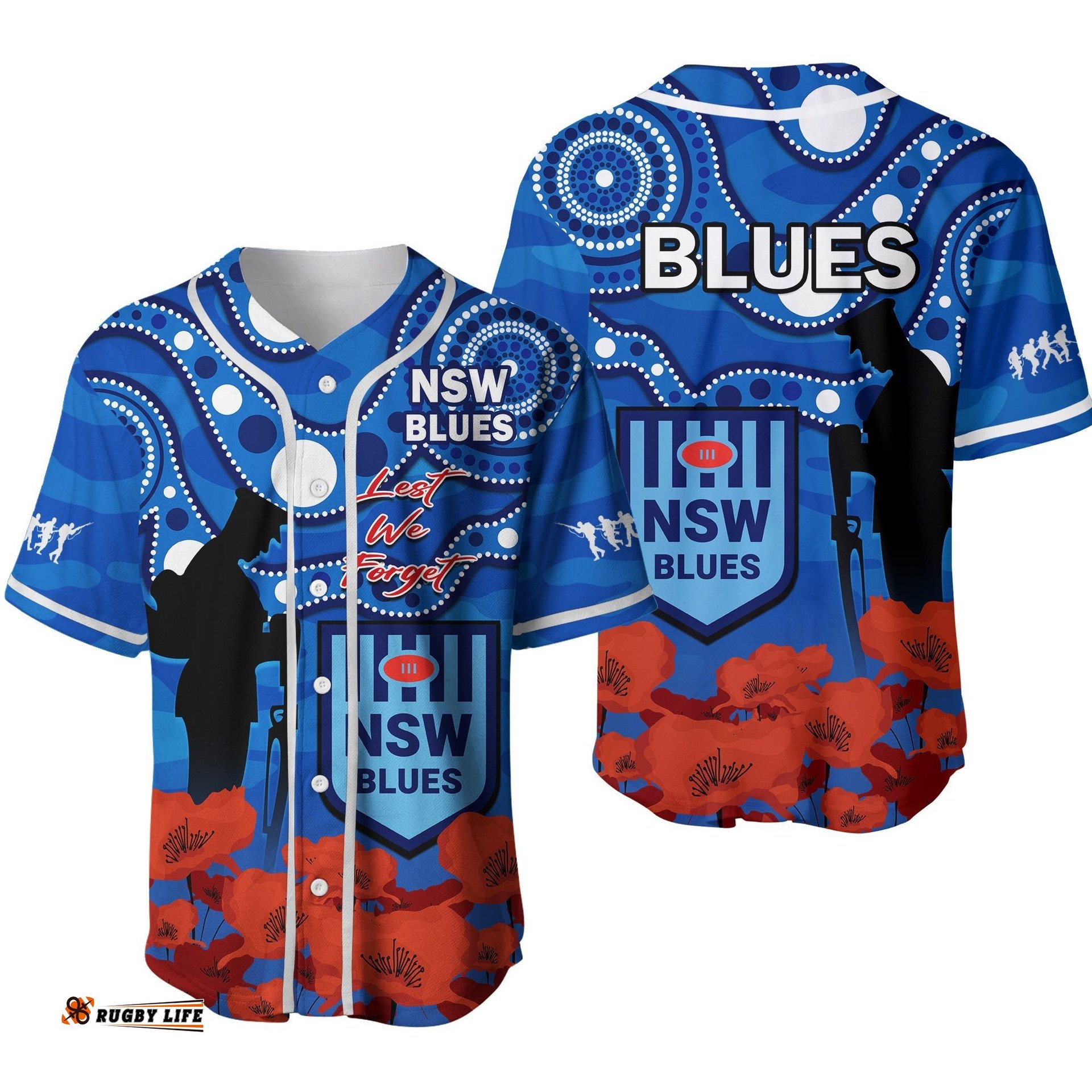 Blues Rugby ANZAC Baseball Jersey Shirt NSW Aboriginal Mix Poppy Camouflage Ver.02