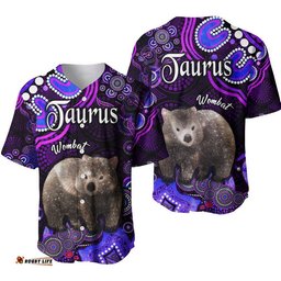 Australian Astrology Baseball Jersey Shirt Taurus Wombat Zodiac Aboriginal Vibes Purple