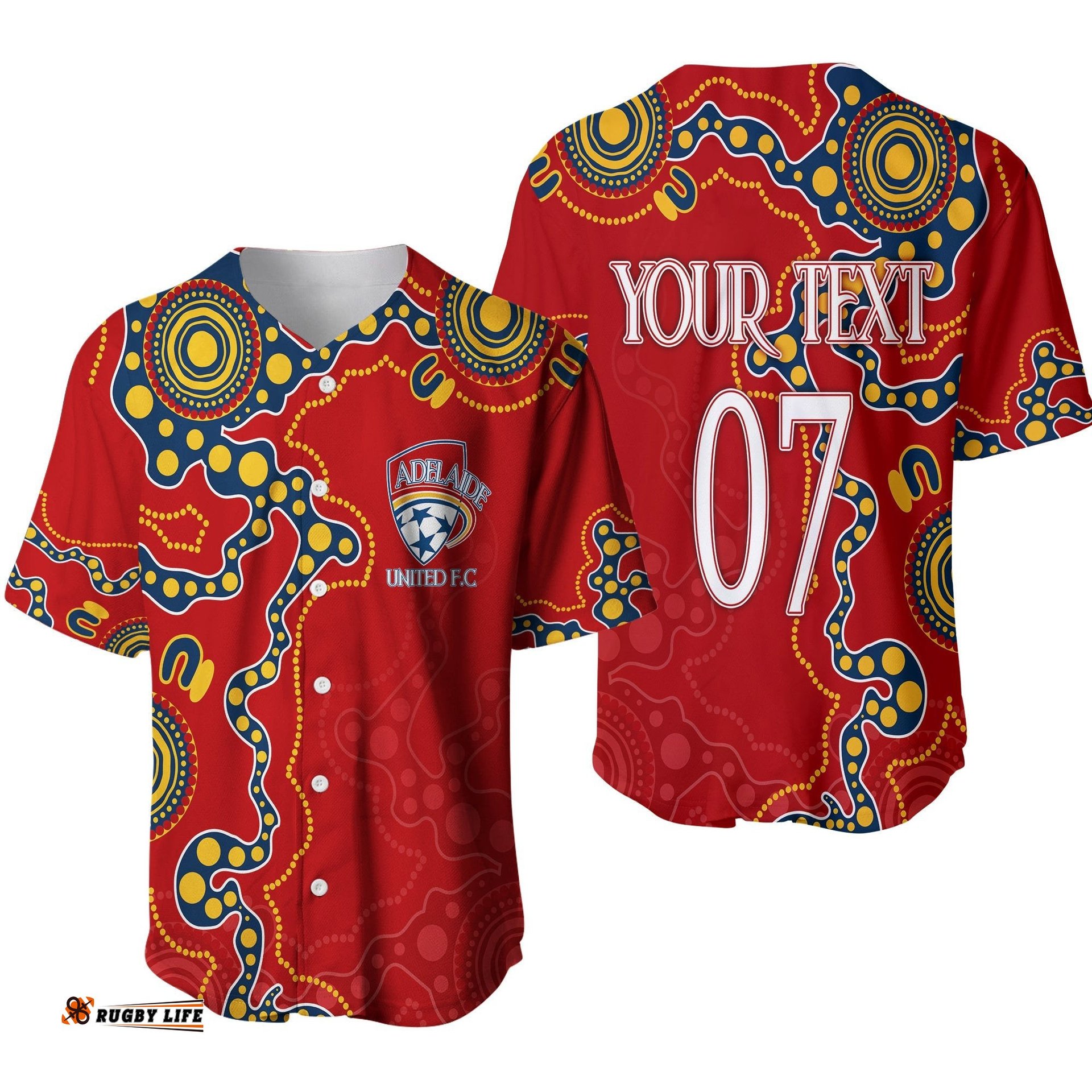 Adelaide United Soccer Indigenous Baseball Jersey Shirt The Reds