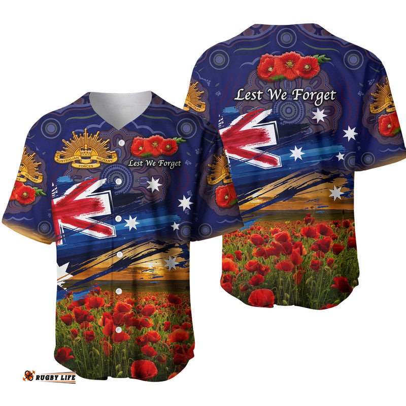 Australia Aboriginal ANZAC Baseball Jersey Shirt Poppy Vibes Navy