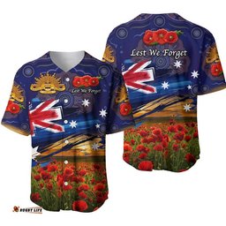 Australia Aboriginal ANZAC Baseball Jersey Shirt Poppy Vibes Navy