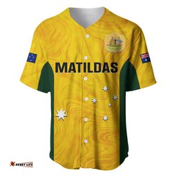 Personalised Australia Soccer Baseball Jersey Shirt Gold Matildas World Cup Go Champions