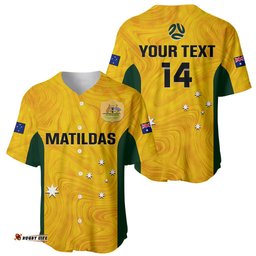 Personalised Australia Soccer Baseball Jersey Shirt Gold Matildas World Cup Go Champions