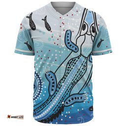 Australia Crocodile Baseball Shirt - Aboriginal Dot Artwork With Crocodile Baseball Shirt