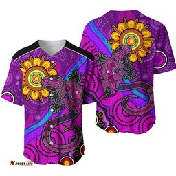 Australia Lizard and Sun Baseball Jersey Shirt Aboriginal Art Purple
