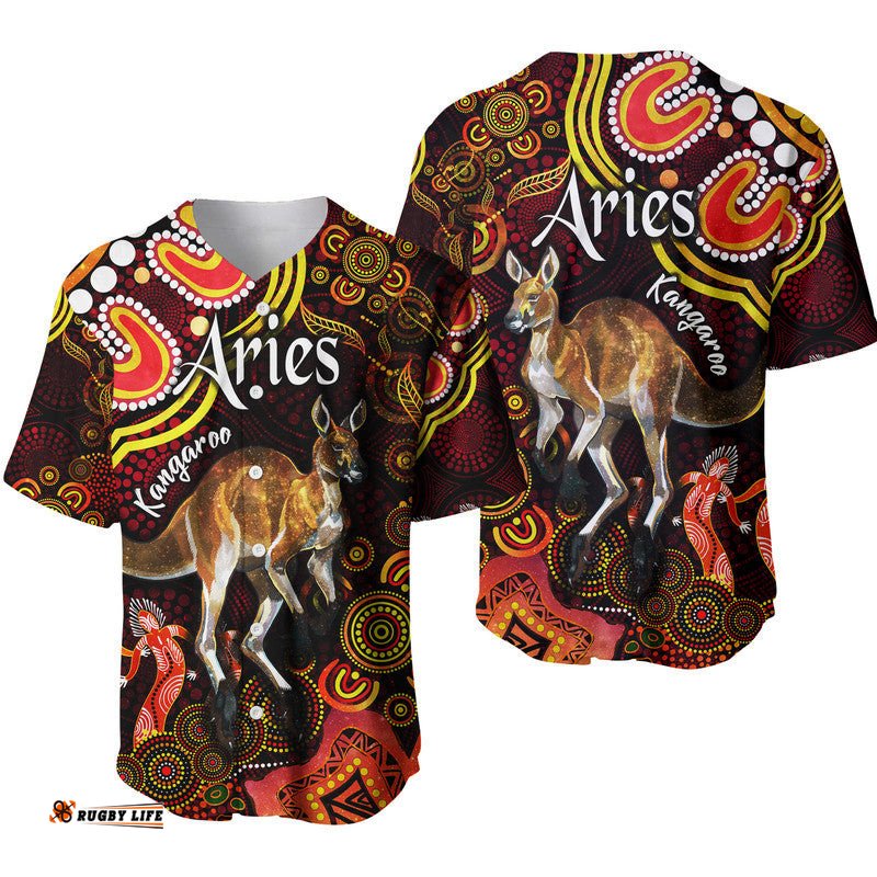 Australian Astrology Baseball Jersey Shirt Aries Kangaroo Zodiac Aboriginal Vibes Red