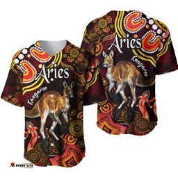 Australian Astrology Baseball Jersey Shirt Aries Kangaroo Zodiac Aboriginal Vibes Red