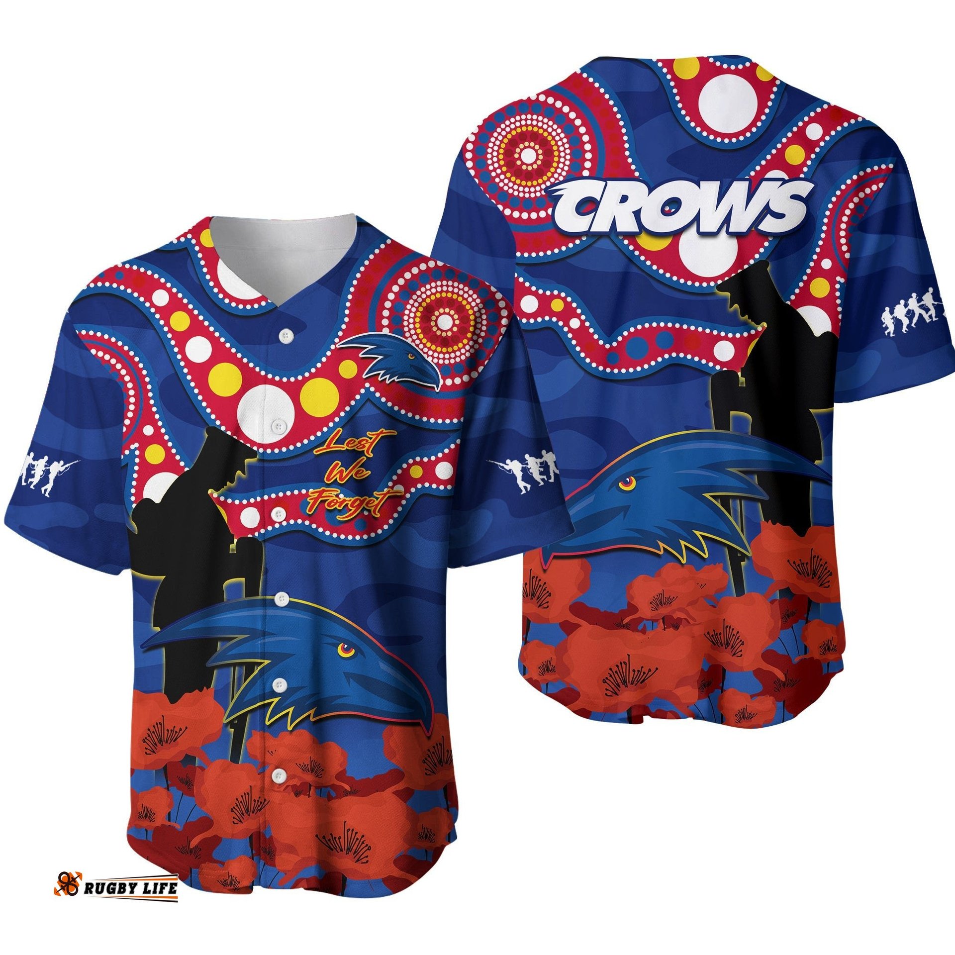 Adelaide Football ANZAC Baseball Jersey Shirt Crows Aboriginal Mix Poppy Camouflage Ver.01