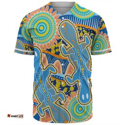 Australia Platypus Aboriginal Baseball Shirt - Blue Platypus With Aboriginal Art Dot Painting Patterns Inspired Baseball Shirt