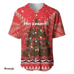 Kiwi New Zealand Christmas Baseball Jersey Shirt Meri Kirihimete Silver Fern Red Color