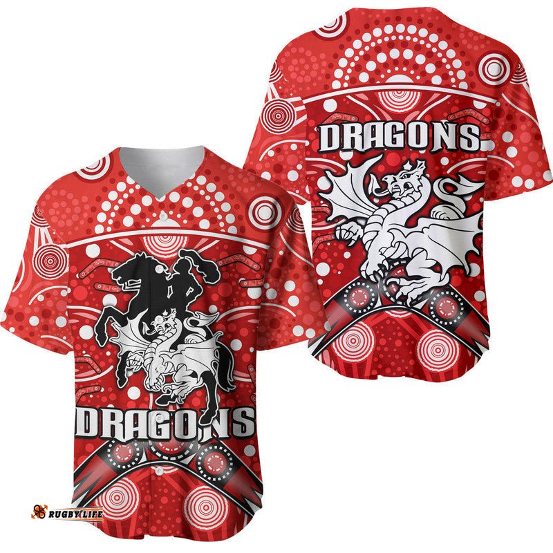 Dragons Rugby Baseball Jersey Shirt Boomerang Indigenous Dots