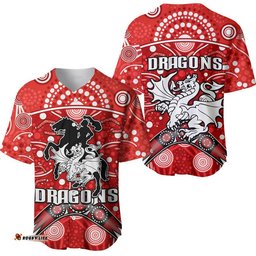 Dragons Rugby Baseball Jersey Shirt Boomerang Indigenous Dots