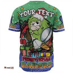Canberra Raiders Christmas Custom Baseball Shirt - Merry Christmas Our Beloved Team With Aboriginal Dot Art Pattern Baseball Shirt