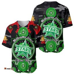 Melbourne Stars ANZAC 2024 Baseball Jersey Shirt Lest We Forget Poppy Mix Camouflage