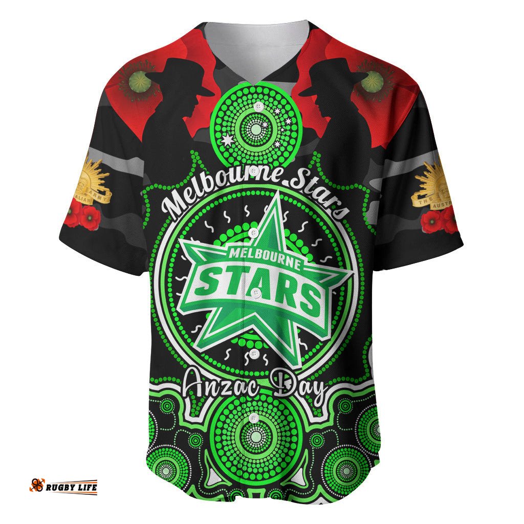 Melbourne Stars ANZAC 2024 Baseball Jersey Shirt Lest We Forget Poppy Mix Camouflage