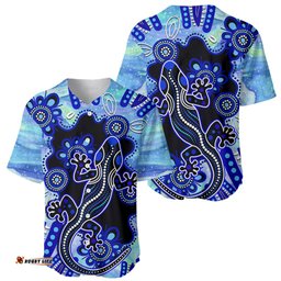 Australia Baseball Jersey Shirt Aussie Opal Pattern With Lizard Aboriginal Art Turquoise