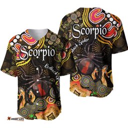 Australian Astrology Baseball Jersey Shirt Scorpio Redback Spider Zodiac Aboriginal Vibes Gold