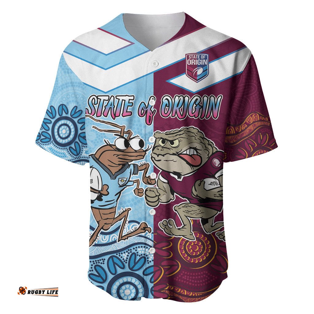 Custom QLD Cane Toad and NSW Cockroach Baseball Jersey Shirt Aboriginal Inspired Together