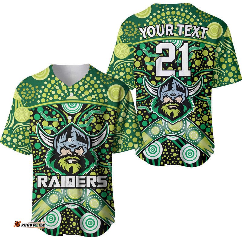 Custom Personalised Raiders Rugby Baseball Jersey Shirt Boomerang Indigenous Dots