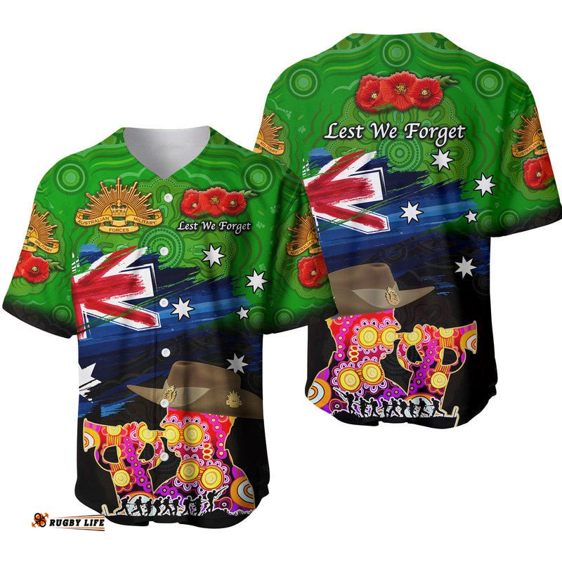 Australia Aboriginal ANZAC Baseball Jersey Shirt Remembrance Vibes Green
