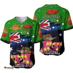 Australia Aboriginal ANZAC Baseball Jersey Shirt Remembrance Vibes Green