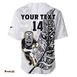 Custom Text And Number New Zealand Silver Fern Rugby Baseball Jersey Shirt All Black Maori Version White