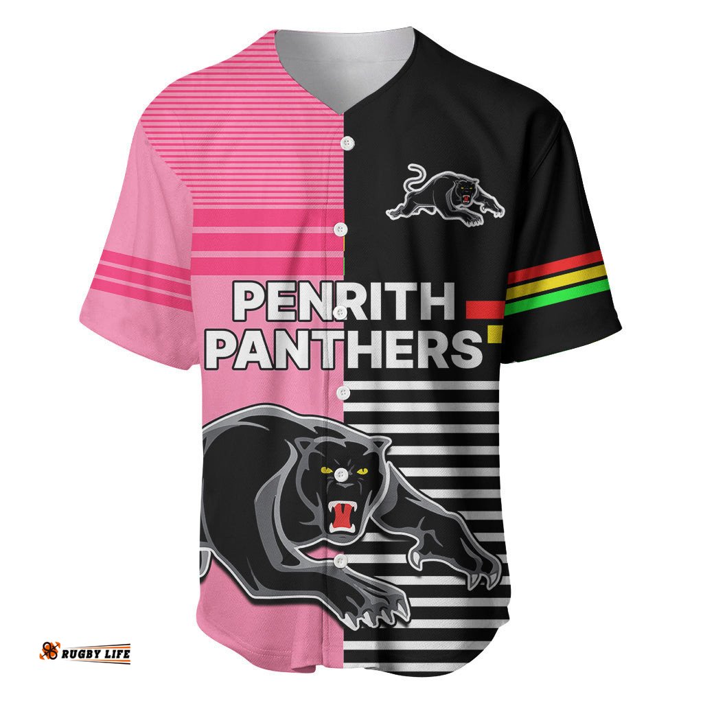 Custom Text And Number Penrith Panthers Rugby Baseball Jersey Shirt Proud The Panthers Comeback Black and Pink