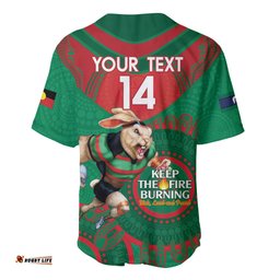 Custom NRL Rabbitohs NAIDOC Week Baseball Jersey Shirt Keep The Fire Burning Indigenous Art