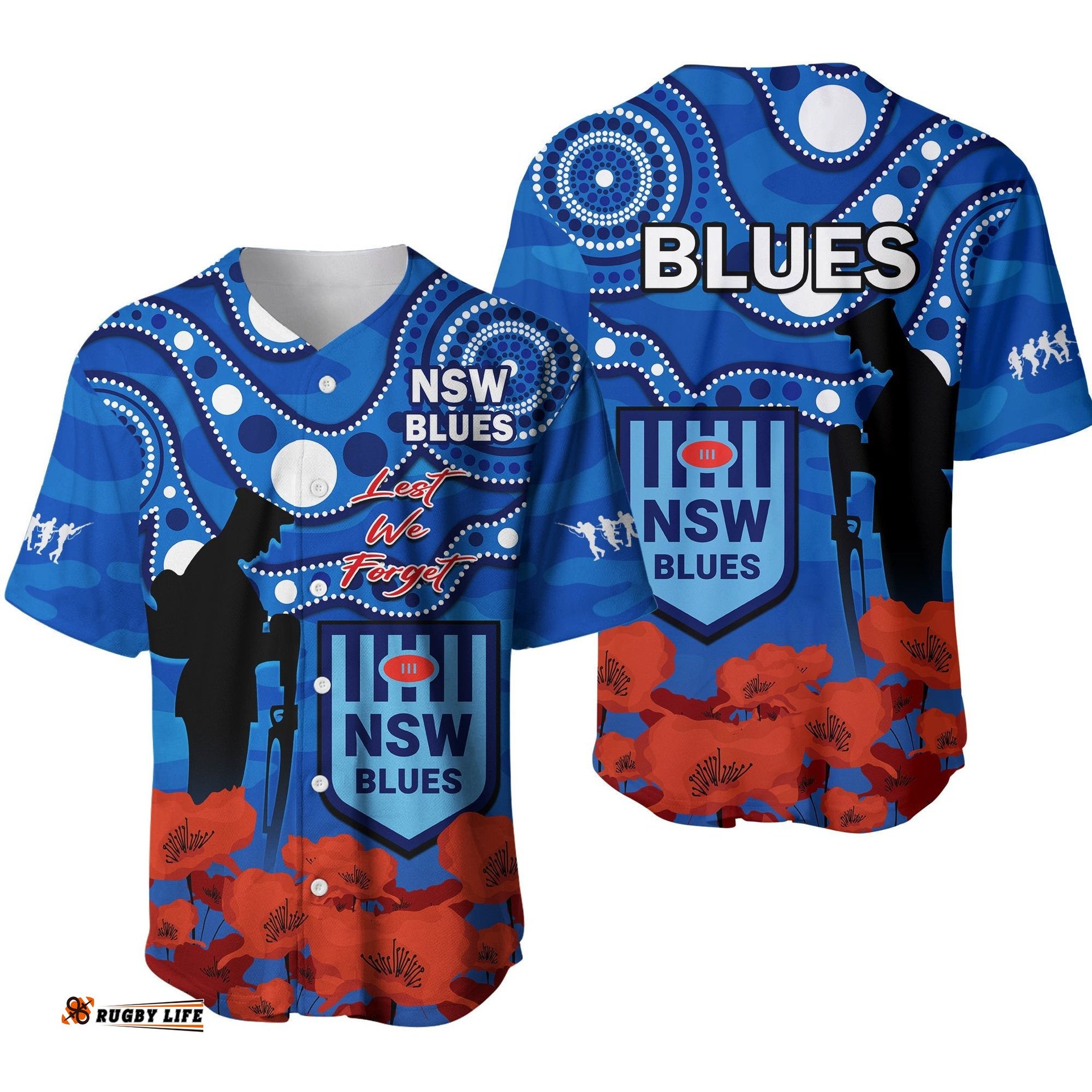Blues Rugby ANZAC Baseball Jersey Shirt NSW Aboriginal Mix Poppy Camouflage Ver.01