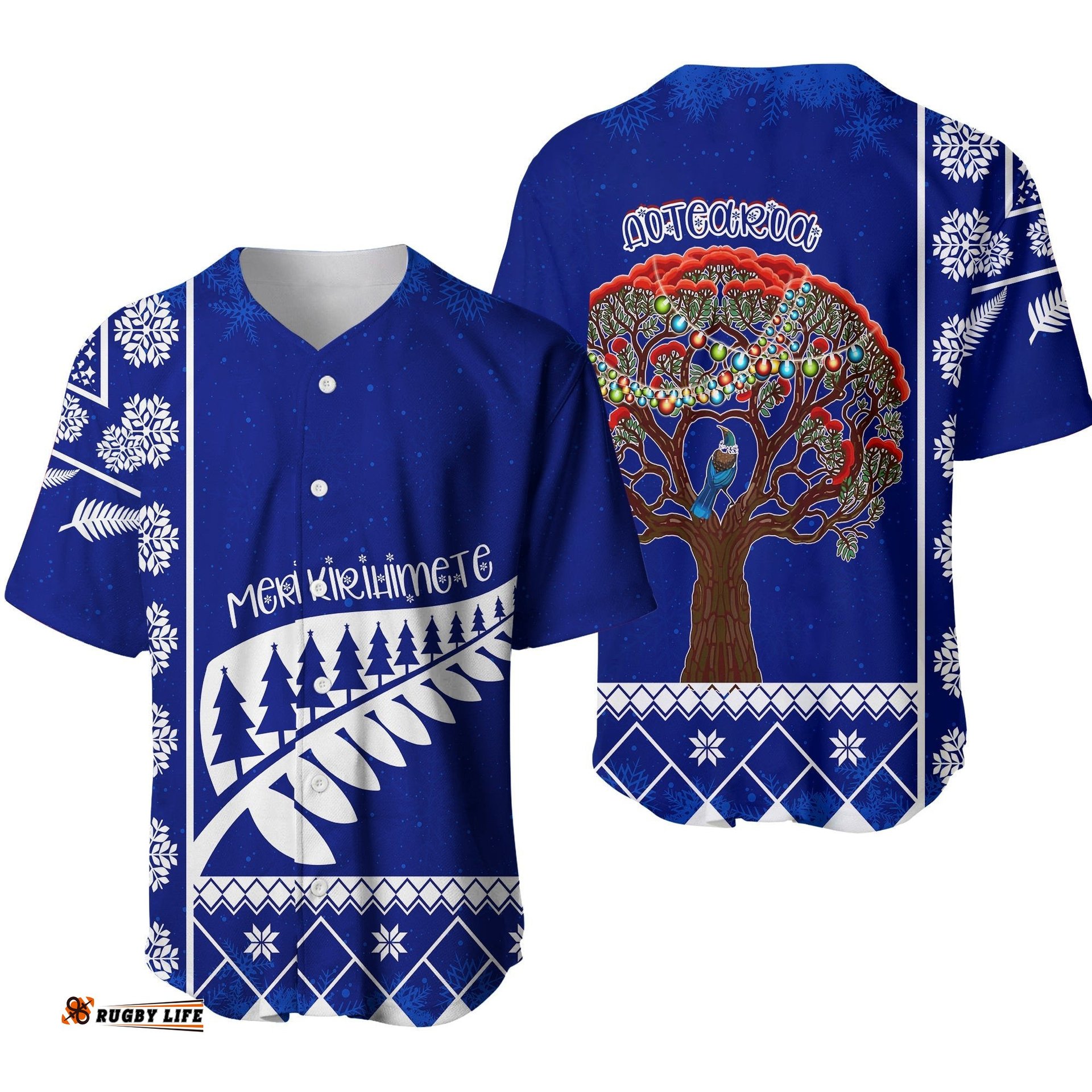 Aotearoa Kirihimete Phutukawa And Silver Fern Baseball Jersey Shirt