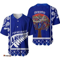Aotearoa Kirihimete Phutukawa And Silver Fern Baseball Jersey Shirt