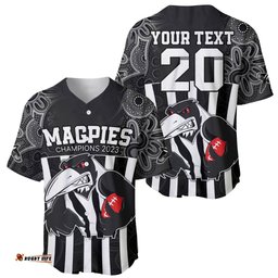 Custom AFL Magpies Champions Baseball Jersey Shirt Proud Collingwood Aboriginal Vibe