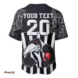 Custom AFL Magpies Champions Baseball Jersey Shirt Proud Collingwood Aboriginal Vibe