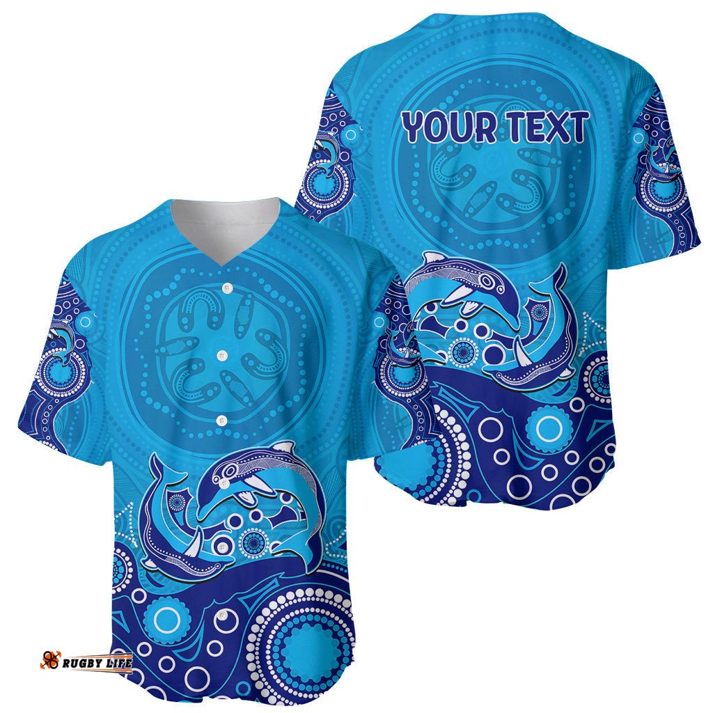 Australia Aboriginal Baseball Jersey Shirt Dolphin Light Blue