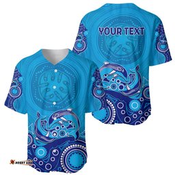 Australia Aboriginal Baseball Jersey Shirt Dolphin Light Blue