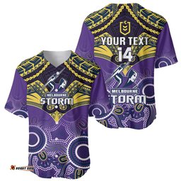 Personalised Storm Rugby Baseball Jersey Shirt Go Melbourne Aboriginal Mix Polynesian Pattern