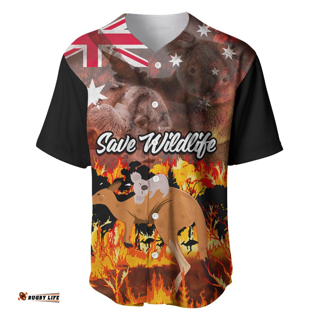 Personalised Save Wildlife Australia Baseball Jersey Shirt Bushfire Awareness