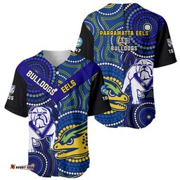 Bulldogs Mix Parramatta Eels Rugby Baseball Jersey Shirt Aboriginal Version