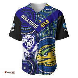 Bulldogs Mix Parramatta Eels Rugby Baseball Jersey Shirt Aboriginal Version