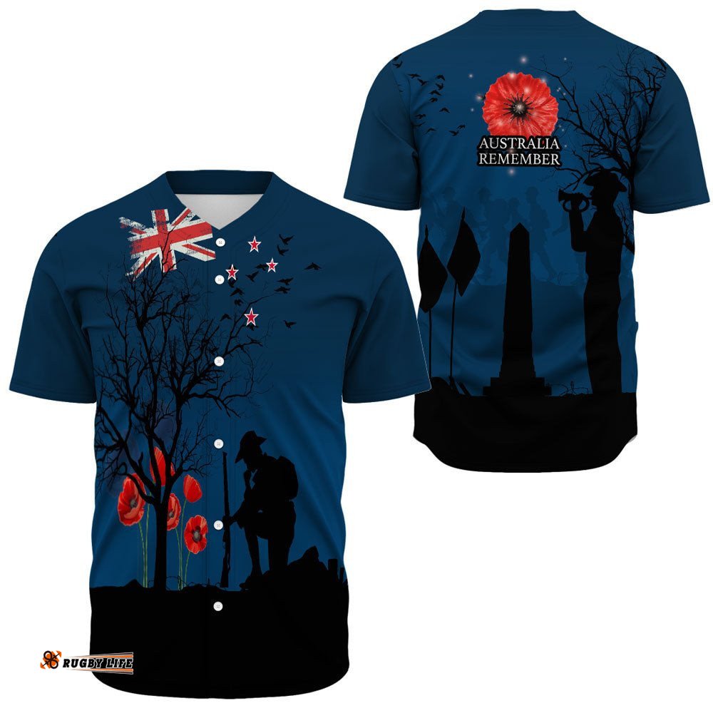 New Zealand Anzac Lest We Forget Remebrance Day Baseball Jersey Shirt